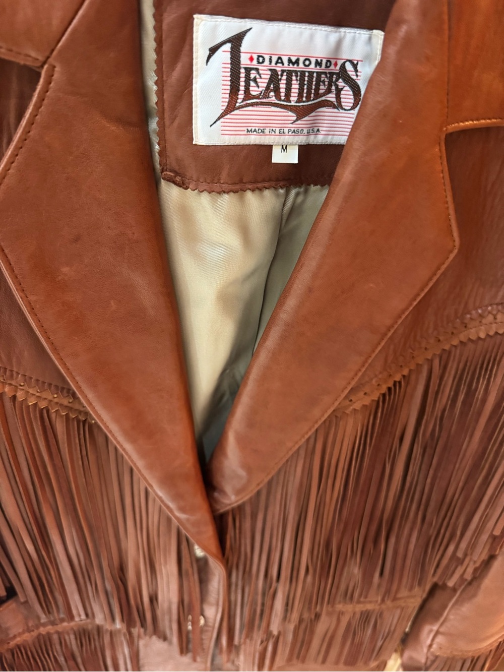 PRICE DROP:VTG,DIAMOND LEATHERS MADE in USA, lined, COGNAC LAMBSKIN LEATHER JT,M - Picture 3 of 9